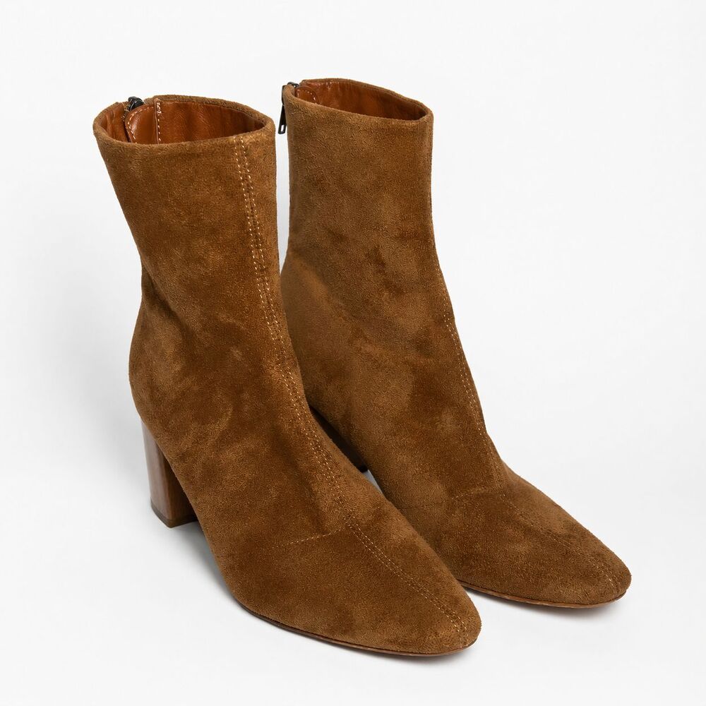 Oasis Society Vienna Boots Women's Size 9 Brown Faux Suede Block Heel Back Zip